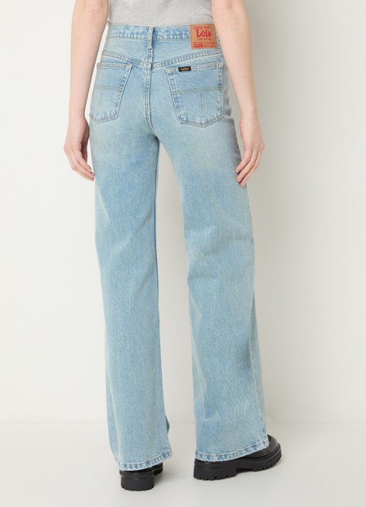 Lois Lindsay mid waist wide leg jeans met lichte wassing - achterkant indigo
