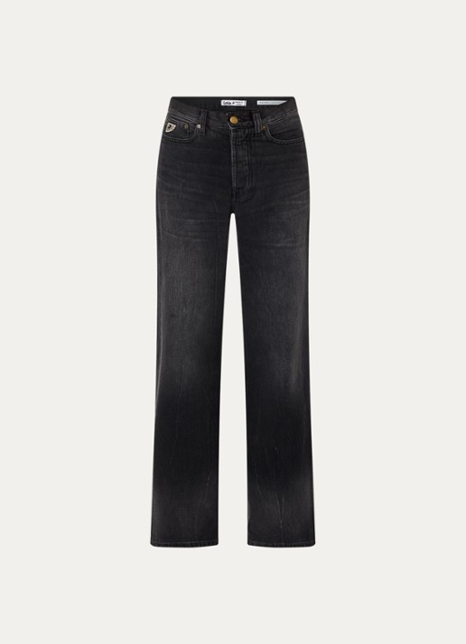 Lois Low waist wide leg jeans met donkere wassing - voorkant 2 zwart
