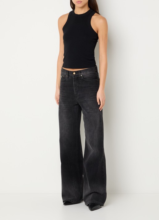 Lois Low waist wide leg jeans met donkere wassing - voorkant 3 zwart