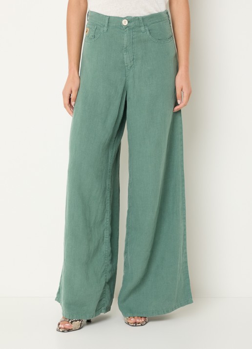 Lois Marlene high waist wide fit broek van linnen met steekzakken