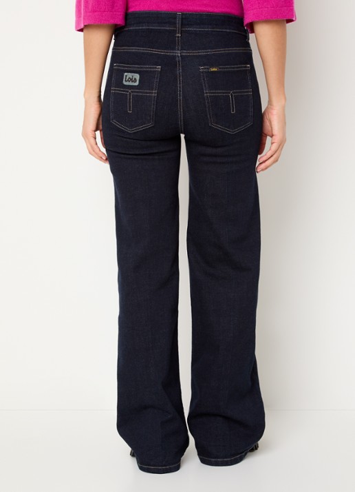 Lois Palazzo high waist flared fit jeans met donkere wassing - achterkant 3 donkerblauw