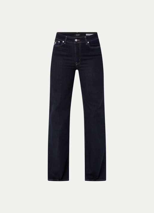 Lois Palazzo high waist flared fit jeans met donkere wassing - voorkant 4 donkerblauw