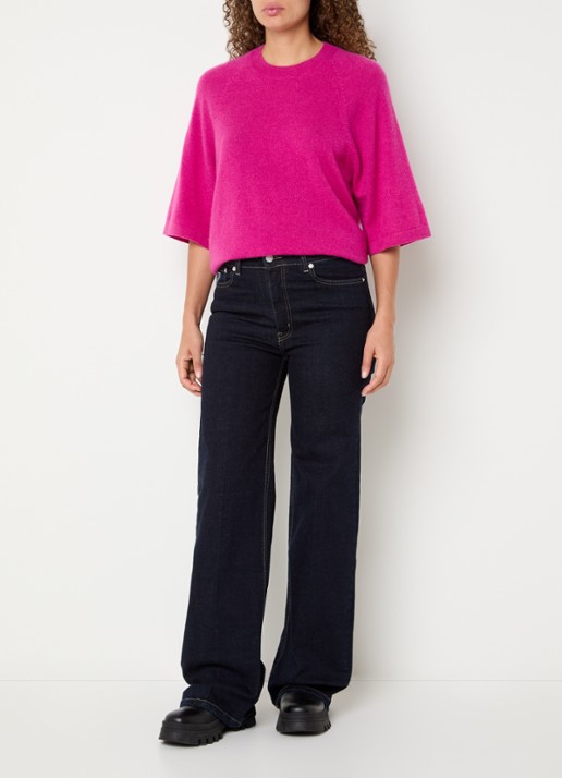 Lois Palazzo high waist flared fit jeans met donkere wassing - voorkant 5 donkerblauw