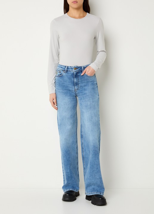 Lois Palazzo high waist flared fit jeans met medium wassing - voorkant 4 indigo