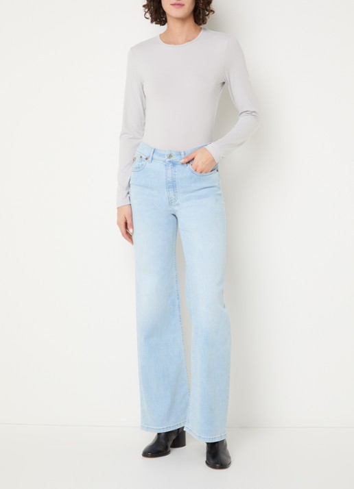 Lois Palazzo high waist flared fit jeans met medium wassing - voorkant 2 lichtblauw