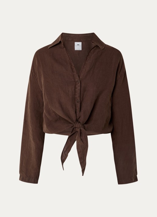 Lois Pia blouse met gestrikt detail - voorkant bruin