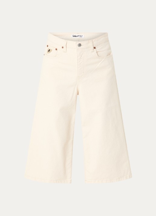 Lois Pipe high waist straight fit korte broek van denim - voorkant 4 gebroken wit