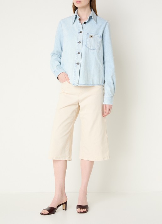 Lois Pipe high waist straight fit korte broek van denim - voorkant 5 gebroken wit