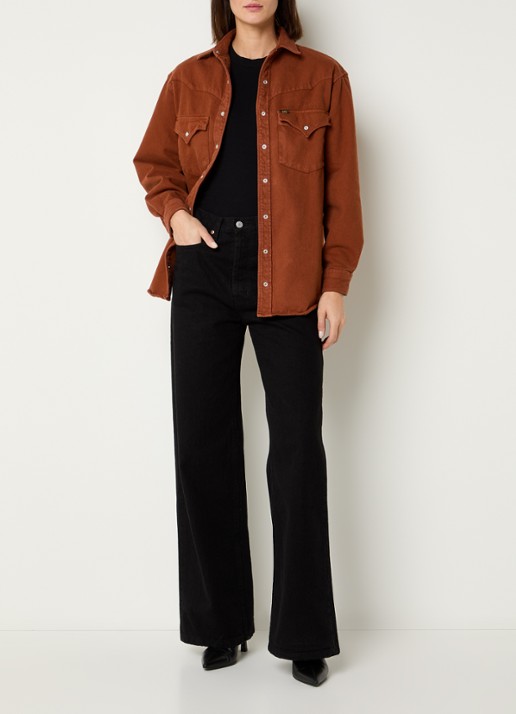 Lois Rafael overshirt van denim met borstzakken - voorkant 3 oranjebruin