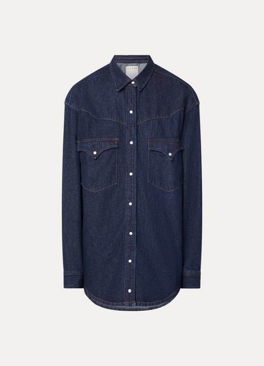 Lois Rafael overshirt van denim met borstzakken - voorkant 2 indigo