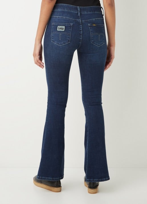 Lois Raval high waist flared fit jeans met donkere wassing - achterkant indigo