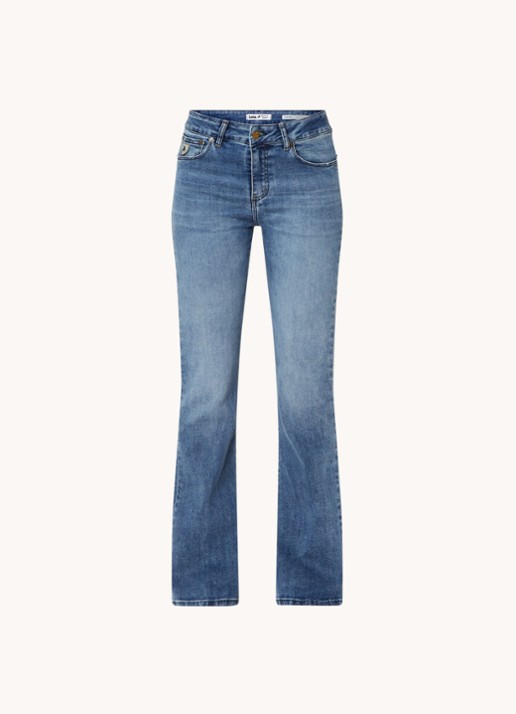 Lois Ravel mid waist flared jeans met medium wassing  - voorkant indigo