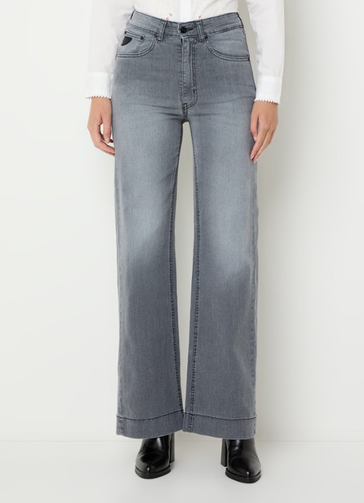Lois Rosa high waist wide leg jeans met steekzakken - detail grijs