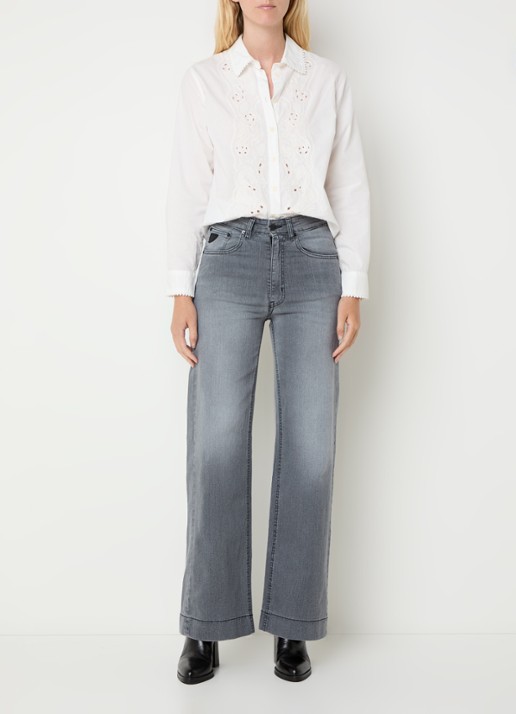 Lois Rosa high waist wide leg jeans met steekzakken - voorkant 5 grijs