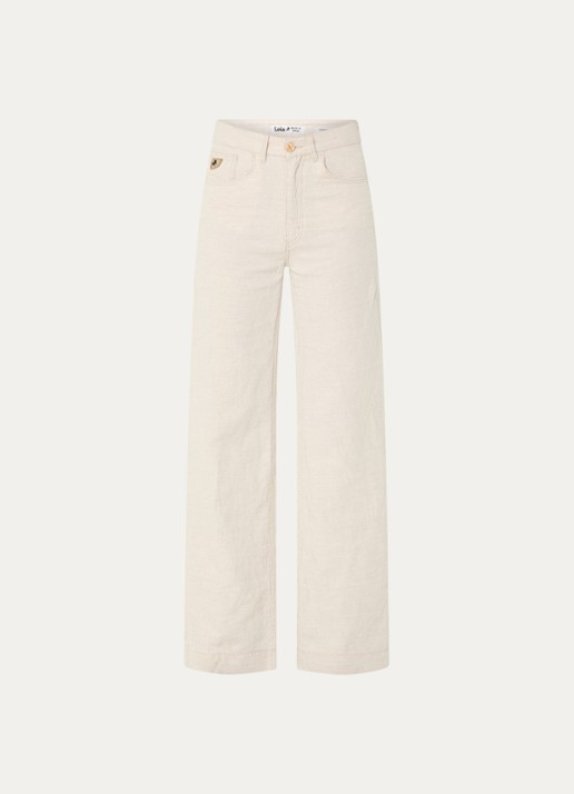 Lois Rosa-R high waist loose fit pantalon in linnenblend - voorkant 4 beige