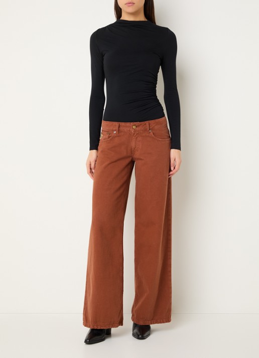 Lois Skale mid waist wide leg jeans met gekleurde wassing - voorkant 5 oranjebruin