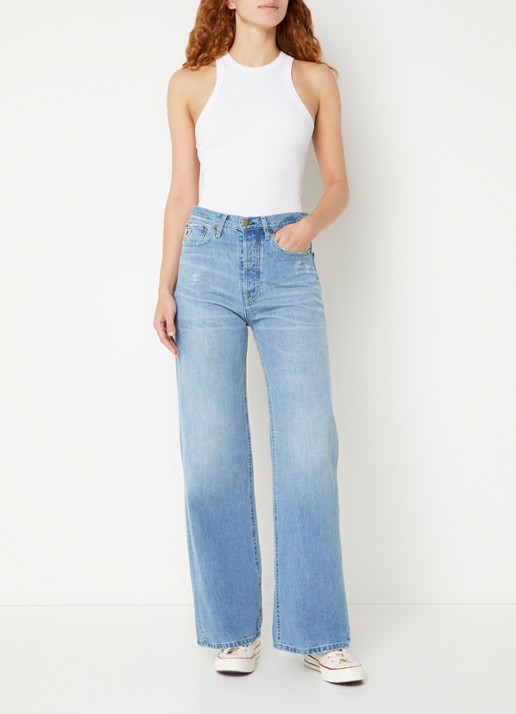 Lois Skater high waist loose fit jeans met lichte wassing - voorkant 5 indigo