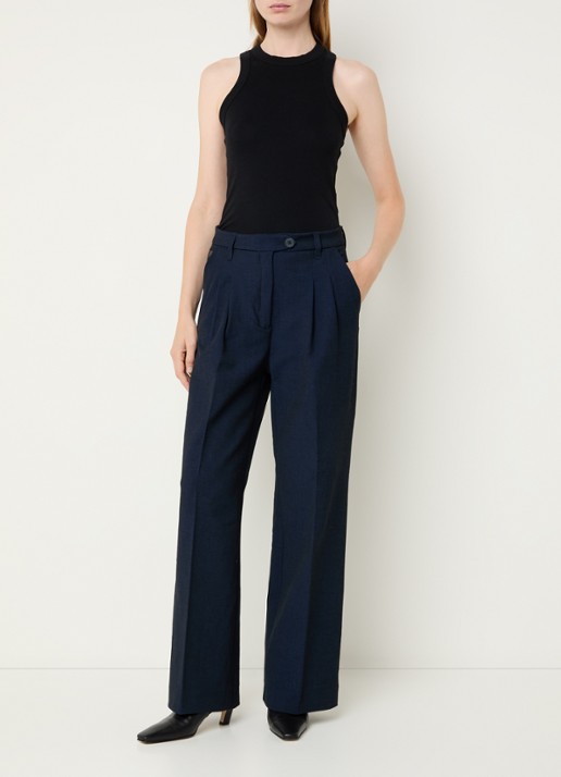 Lois Wanda high waist wide fit pantalon met steekzakken - voorkant 3 donkerblauw
