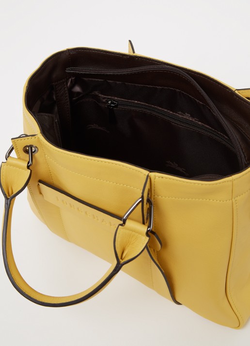 Longchamp 3D handtas S van kalfsleer - detail mosterd