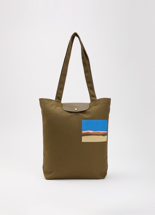 Longchamp Caroline Hélain x Longchamp schoudertas M met leren details - voorkant olijfgroen
