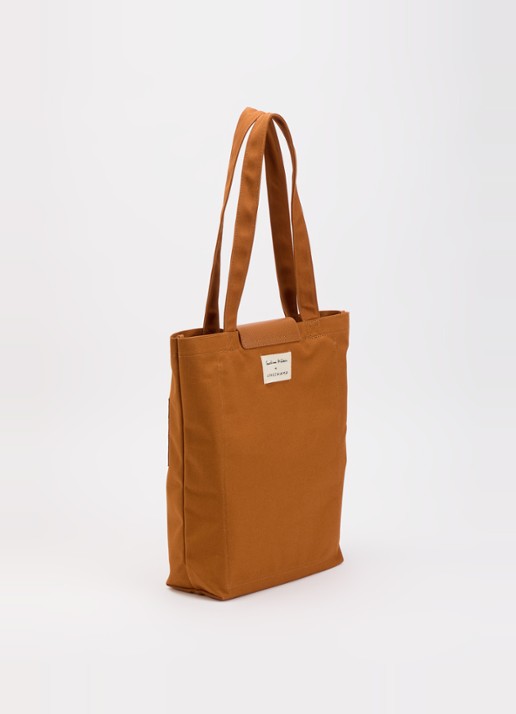 Longchamp Caroline Hélain x Longchamp schoudertas M met leren details - achterkant 5 cognac