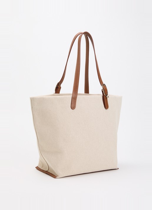 Longchamp Complice shopper XL van canvas met leren details - achterkant 4 cognac