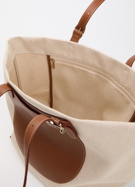 Longchamp Complice shopper XL van canvas met leren details - detail cognac