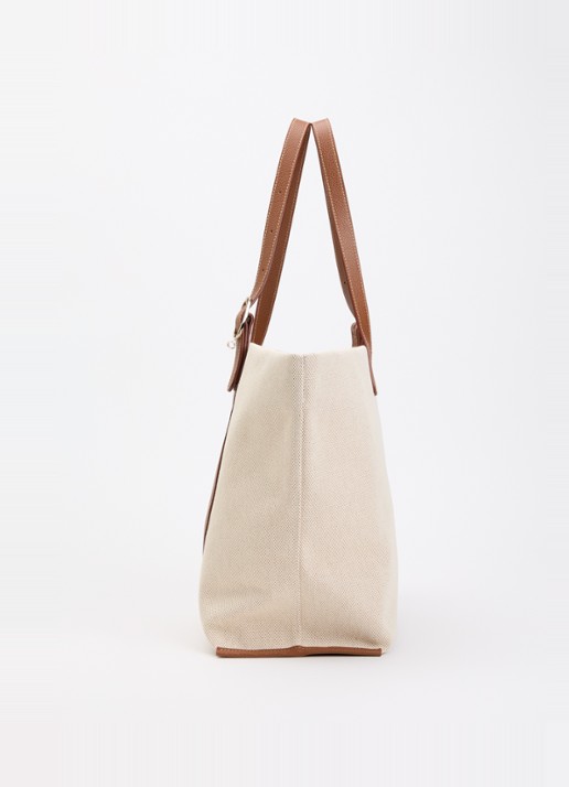Longchamp Complice shopper XL van canvas met leren details - detail 2 cognac