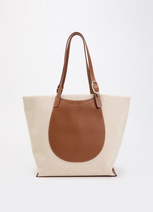 Longchamp Complice shopper XL van canvas met leren details - voorkant 5 cognac