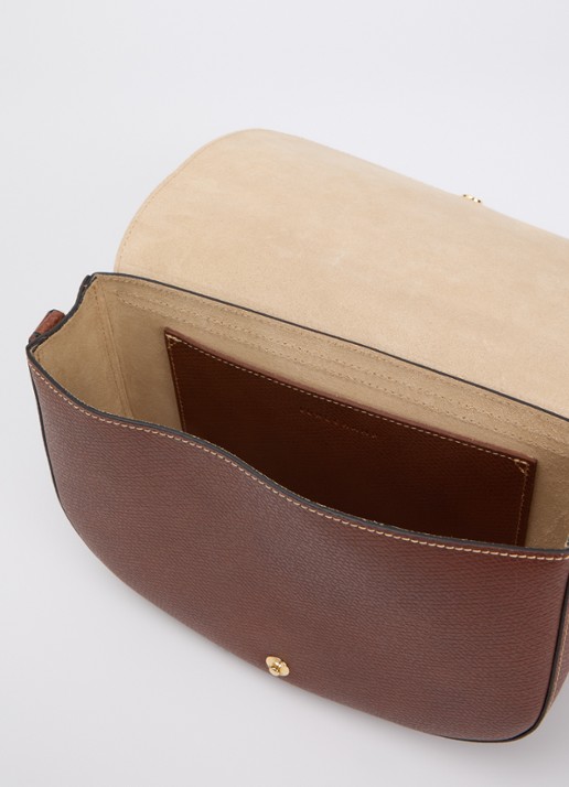 Longchamp Épure crossbodytas M van leer met verstelbare schouderriem  - detail roestbruin