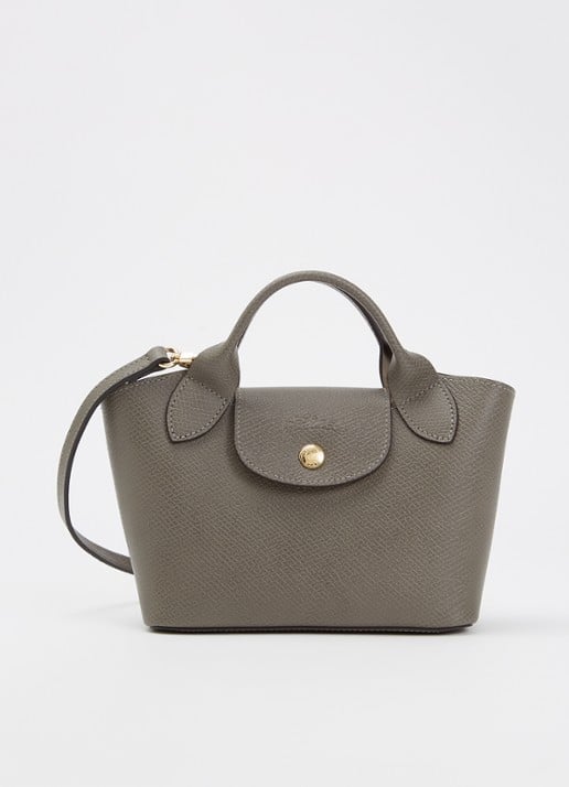 Longchamp Épure crossbodytas XS van leer met afneembare schouderriem - voorkant grijs
