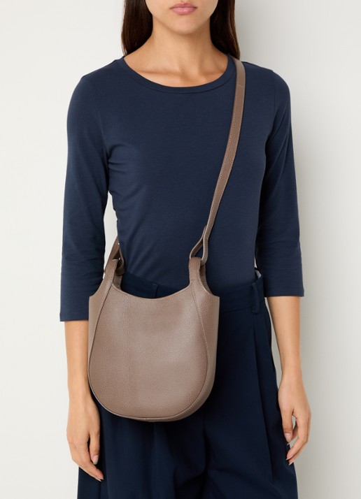 Longchamp Le Foulonné crossbodytas S van leer - voorkant 2 taupe