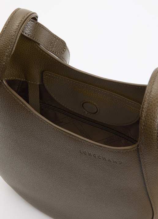 Longchamp Le Foulonné crossbodytas S van leer - detail 2 olijfgroen