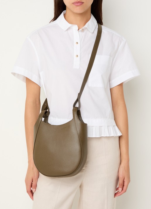 Longchamp Le Foulonné crossbodytas S van leer - voorkant 6 olijfgroen