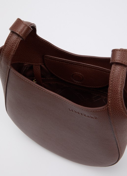 Longchamp Le Foulonné crossbodytas S van leer - detail 3 donkerbruin