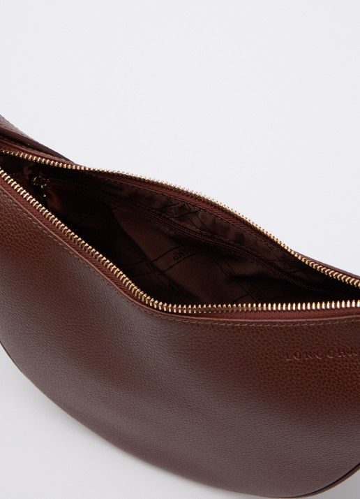 Longchamp Le Foulonné crossbodytas S van leer - detail 4 donkerbruin