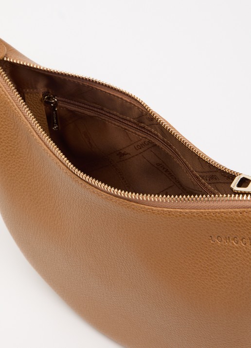 Longchamp Le Foulonné crossbodytas S van leer - detail 4 cognac