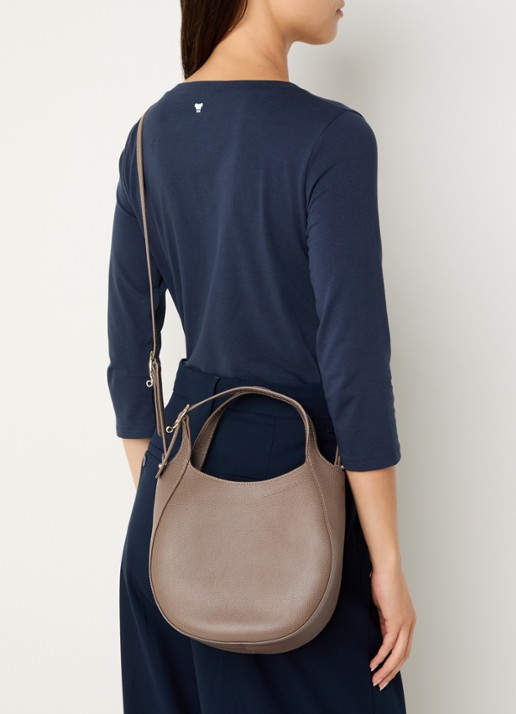 Longchamp Le Foulonné handtas S van leer met afneembare schouderriem - voorkant 4 taupe