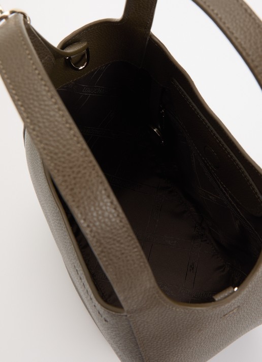 Longchamp Le Foulonné handtas S van leer met afneembare schouderriem - detail 2 bronsgroen