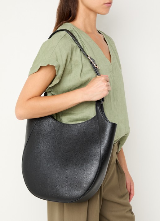 Longchamp Le Foulonné schoudertas L van leer - voorkant 5 zwart