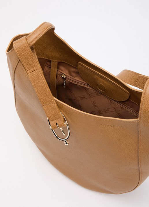 Longchamp Le Foulonné schoudertas L van leer - detail cognac