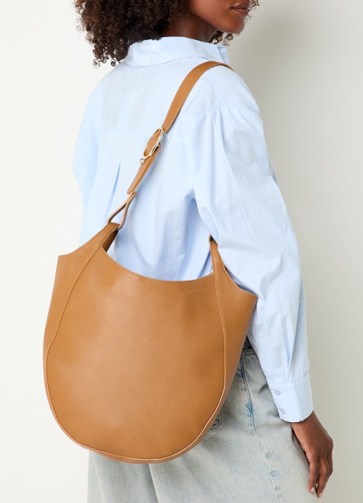Longchamp Le Foulonné schoudertas L van leer - voorkant 6 cognac