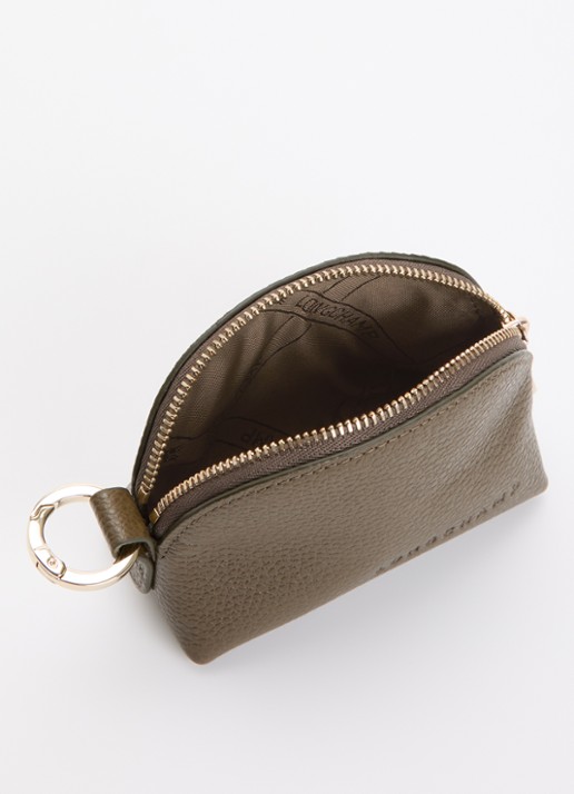 Longchamp Le Foulonné sleuteletui van leer - voorkant 2 olijfgroen