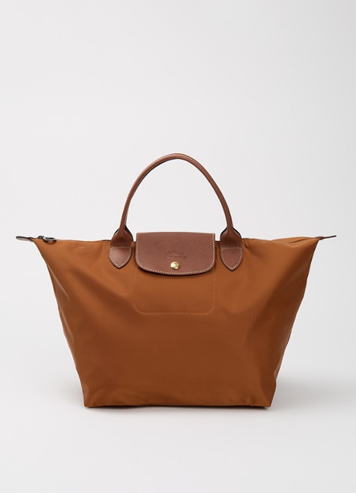 Longchamp Le Pilage Original handtas M met leren details - voorkant 6 cognac