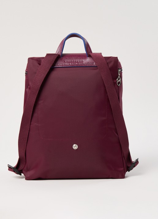 Longchamp Le Pliage Club rugzak met leren details - detail aubergine