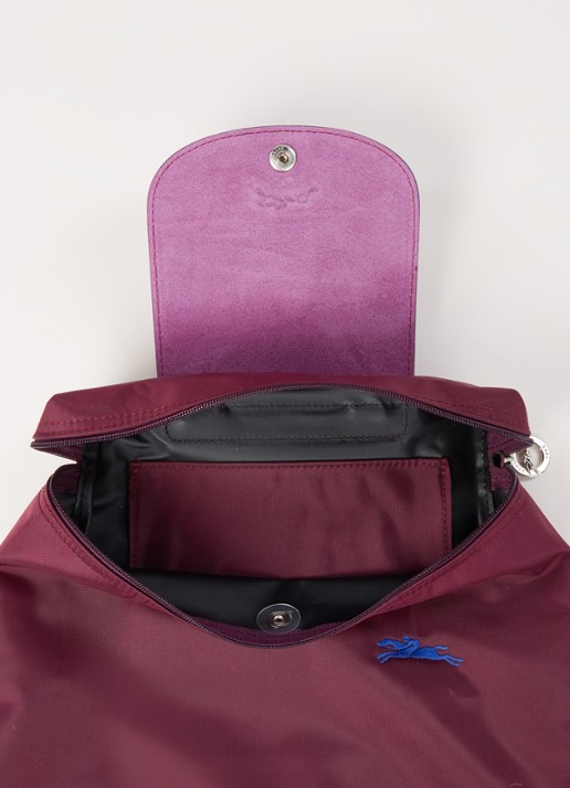 Longchamp Le Pliage Club rugzak met leren details - detail 2 aubergine