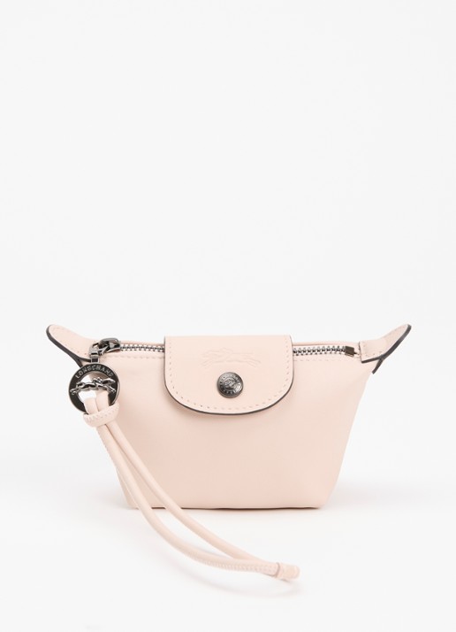 Longchamp Le Pliage clutch XS van leer - voorkant lichtroze