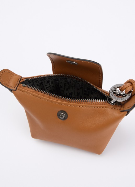 Longchamp Le Pliage clutch XS van leer - detail 3 cognac