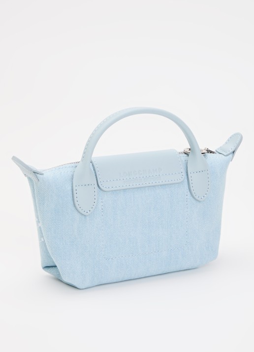 Longchamp Le Pliage Collection clutch XS van denim met bloemborduring - achterkant 2 lichtblauw