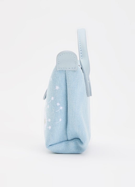 Longchamp Le Pliage Collection clutch XS van denim met bloemborduring - detail 4 lichtblauw
